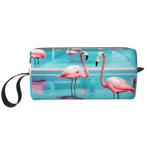 KoNsev Kulturbeutel mit Flamingo- und Schwimmbad-Motiv, für Damen und Herren, Zubehör, kleine Münzgeldbörse, kleine Tasche, Flamingo und Schwimmbad, Einheitsgröße von KoNsev