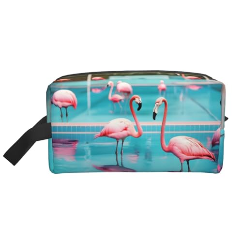 KoNsev Kulturbeutel mit Flamingo- und Schwimmbad-Motiv, für Damen und Herren, Zubehör, kleine Münzgeldbörse, kleine Tasche, Flamingo und Schwimmbad, Einheitsgröße von KoNsev
