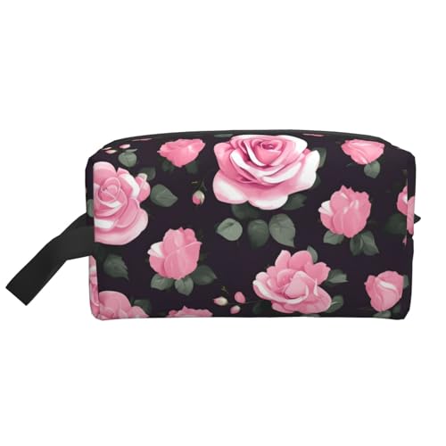 KoNsev Reise-Kulturbeutel für Damen und Herren mit Blumenmuster, Rosa, kleine Münzgeldbörse, kleine Tasche, Blumenmuster, Rosa, Rosa, Einheitsgröße von KoNsev