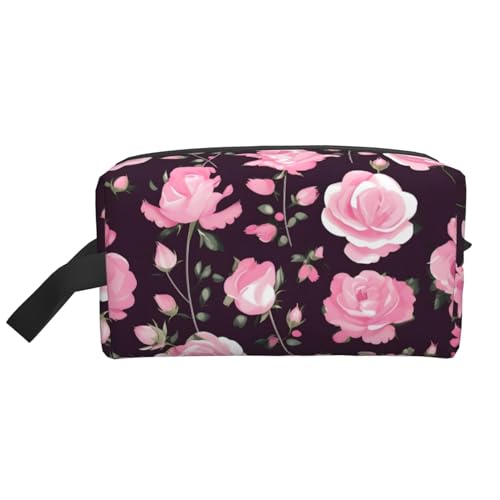 KoNsev Reise-Kulturbeutel für Damen und Herren mit Blumenmuster, Rosa, kleine Münzgeldbörse, kleine Tasche, Blumenrose, Rosa, Einheitsgröße von KoNsev