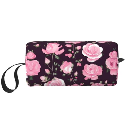 KoNsev Reise-Kulturbeutel für Damen und Herren mit Blumenmuster, Rosa, kleine Münzgeldbörse, kleine Tasche, Blumenrose, Rosa, Einheitsgröße von KoNsev