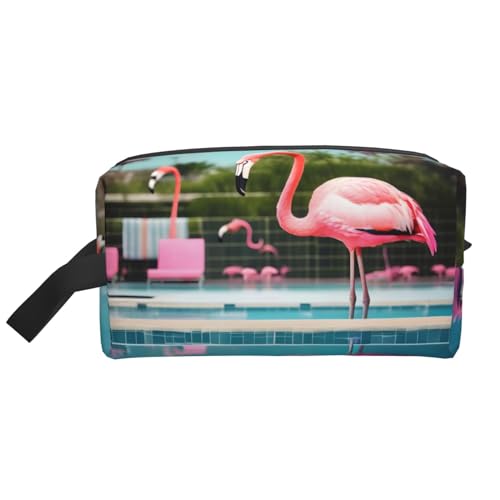 KoNsev Reise-Kulturbeutel mit Flamingo- und Schwimmbädern für Damen und Herren, kleine Münzgeldbörse, kleine Tasche, Flamingo und Schwimmbäder, Einheitsgröße von KoNsev