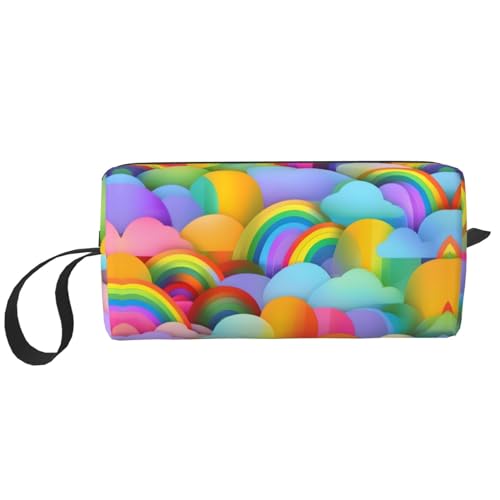 KoNsev Reise-Kulturbeutel mit Regenbogen-Herz-Muster, für Damen und Herren, Zubehör, Organizer, kleine Münzgeldbörse, kleine Tasche, Regenbogen-Herzmuster, Einheitsgröße von KoNsev