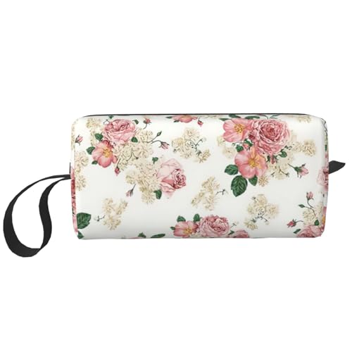 KoNsev Reise-Kulturbeutel mit Rosenblüten und Blättern, für Damen und Herren, Zubehör-Organizer, kleine Münzgeldbörse, kleine Tasche, Rose mit Blättern, Einheitsgröße von KoNsev