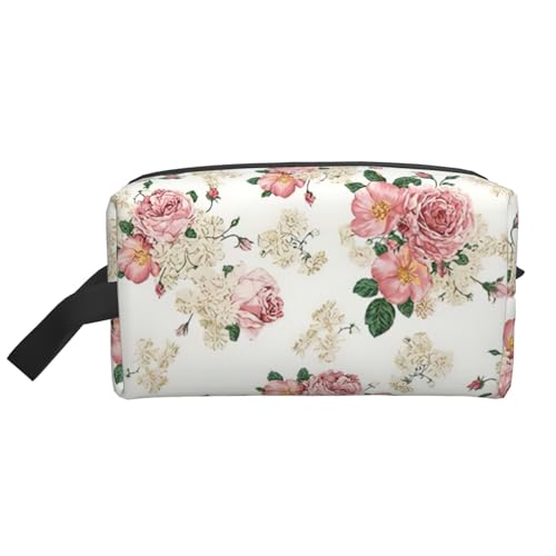 KoNsev Reise-Kulturbeutel mit Rosenblüten und Blättern, für Damen und Herren, Zubehör-Organizer, kleine Münzgeldbörse, kleine Tasche, Rose mit Blättern, Einheitsgröße von KoNsev