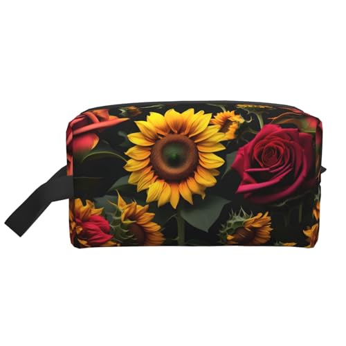 KoNsev Reise-Kulturbeutel mit Sonnenblumen-Rose, für Damen und Herren, Zubehör-Organizer, kleine Münzgeldbörse, kleine Tasche, Sonnenblumenrose, Einheitsgröße von KoNsev