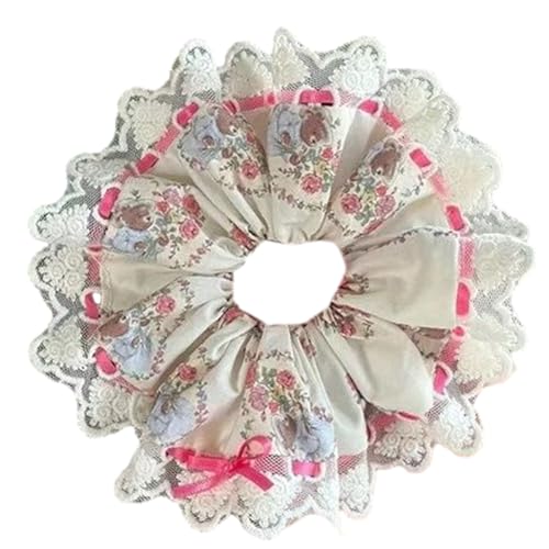 Große Scrunchies Spitzenbesatz Vintage Floral Haargummi 90er Jahre Frauen Mädchen Dickes Haar Accessoire Haargummi Pferdeschwanzhalter von Kobeleen