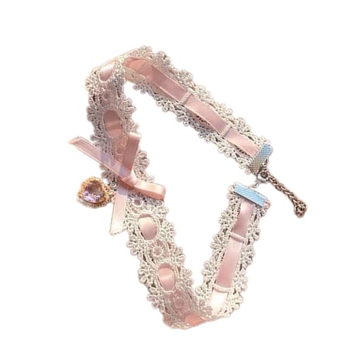 Kobeleen Modische Halskette mit Schleife, Herz-Anhänger, verstellbare Halskette mit Spitze, handgefertigte Schlüsselbeinkette, Geschenke für Frauen von Kobeleen