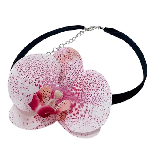 Kobeleen Phalaenopsis-Blüten-Halskette, Simulationsblumen-Halskette, Damen- und Mädchen-Schlüsselbeinkette, auffälliges Halsband-Zubehör von Kobeleen