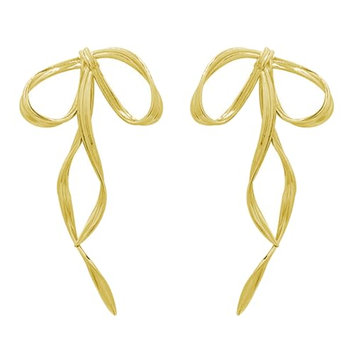 Modischer bogenförmiger Ohranhänger, elegante Schleife, Ohrringe, einfache Linie, Charm, baumelnde Ohrhänger, Metallschmuck für Frauen von Kobeleen