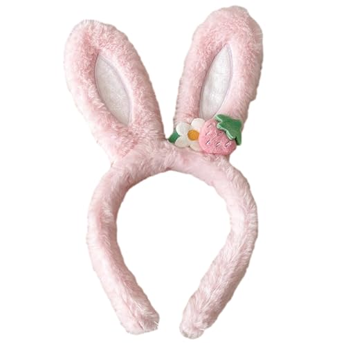 Süße Erdbeere Blume Hasenohren Stirnband Cartoon Plüsch Haarband Frohe Ostern Frauen Mädchen Prinzessin Haarschmuck von Kobeleen