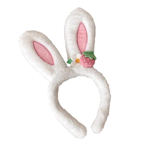 Süße Erdbeere Blume Hasenohren Stirnband Cartoon Plüsch Haarband Frohe Ostern Frauen Mädchen Prinzessin Haarschmuck von Kobeleen