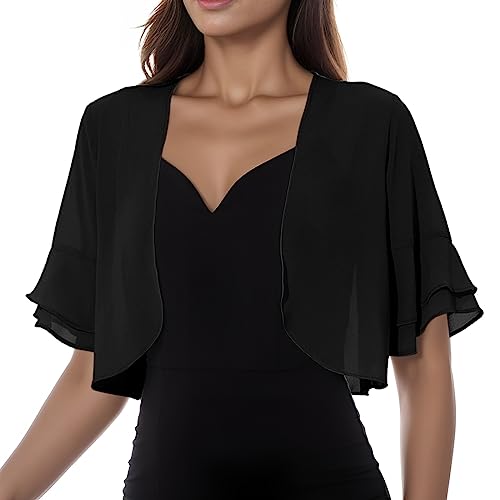 Boleros für Abendkleider Open Front Halbarm Festlich Herbst Bolero Jacke Strick Bolero Leicht Elegant für Hochzeit Kurz Cardigan Schulterjacke Frühjahr Einfarbig Dünne Kurzblazer Sommerjacke von Kobilee