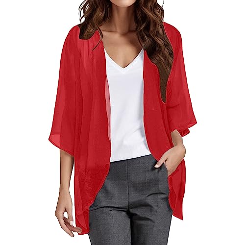 Damen Sommerjacke Leicht Elegant Open Front Kurz Herbst Dünne Cardigan Chiffon Bolero Festlich Große Größe Einfarbig Kurzblazer Halbarm Frühjahr für Hochzeit Schulterjacke Bolero Jacke von Kobilee