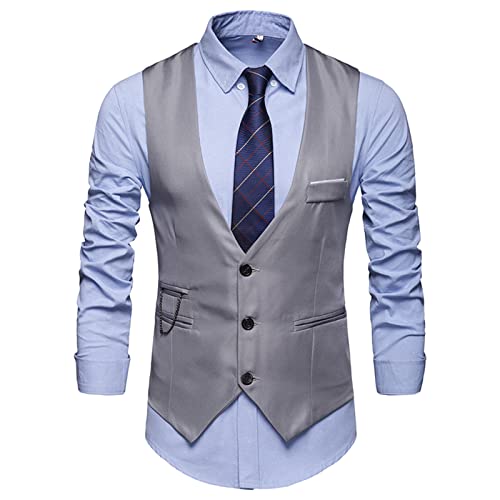 Herren Gilet Schwarz Formale Outdoor Sakko Slim Fit Anzugwesten Gilet V-Ausschnitt Modern Ärmellose Elegant Herrenweste Vintage Weste Business Große Größen Hochzeit Sportlich Western Anzugweste von Kobilee