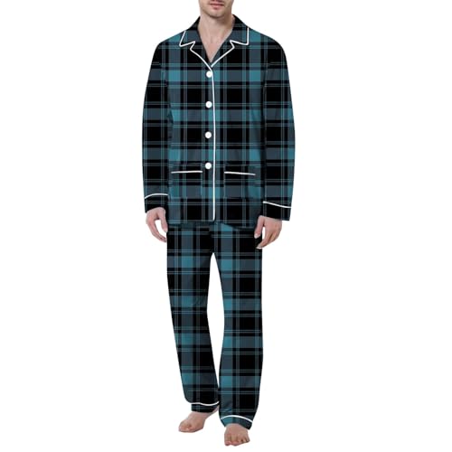 Herren Schlafanzug Warm Frühling Herbst Warm Sleepwear Lang Pjs Schlafanzug Pyjama Set Zweiteiler Kuschelig Langarm Hausanzug Schlafanzüge 2 Teiler Elegant Pj Set Schlafshirt Lounge Set von Kobilee