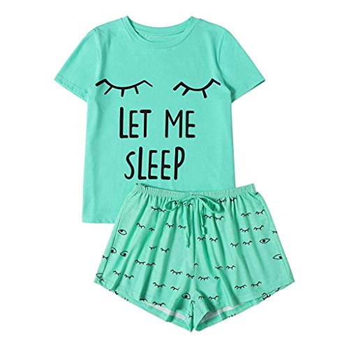 Kobilee Damen Sexy Homewear Kurze Baumwolle Frauen Pyjama Set Sleepwear Slim mit Shorts Hausanzug Nachtwäsche Sommer Große Größen Kurze Ärmel 2-teiliges Schlafshirt Schlafanzug von Kobilee