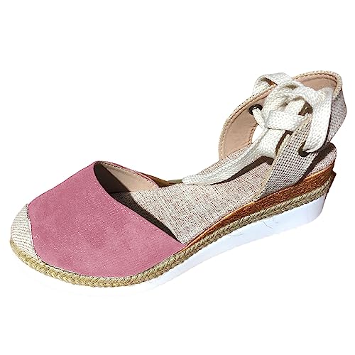 Kobilee Espadrilles Damen, Elegant Schwarz Weiß Sandalen zum Schnüren Schicke Schuhe Riemchen Espadrilles mit Absatz Sommerschuhe Beinriemen Keilsandalen Keilabsatz Schnürsandalen von Kobilee