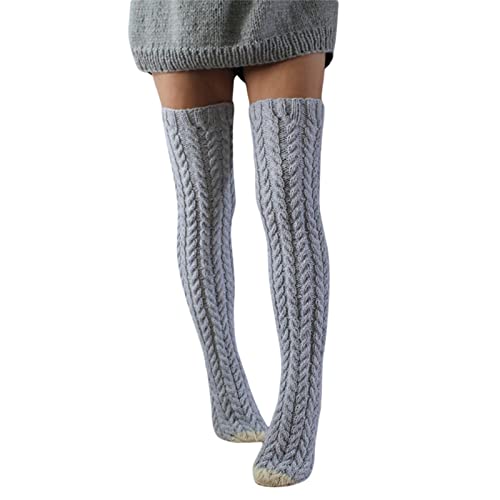 Kobilee Kniestrümpfe Damen Weiß Streifen Gestreifte Warmer Overknee Strümpfe Stricksocken Lange Einfarbig Socken Überknie Beinwärmer Herbst Winter Für Damen Und Mädchen Und Frauen von Kobilee