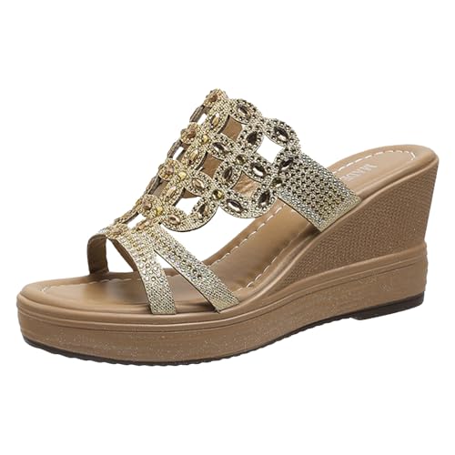 Kobilee Latschen Damen Wedges Schicke Hausschuhe mit Absatz Bequem Sandalen Sommer Elegant Schuhe Keilabsatz mit Fussbett Sommerschuhe Grüne Sandaletten Weiß Römersandalen Keilsandalen von Kobilee