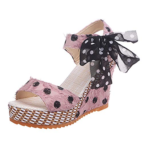 Kobilee Sandalen Damen: zum Binden Elegant Schuhe zum Schnüren Knöchelbindung Sandalen Riemchen Sommerschuhe Sommer Espadrilles Beinriemen Schnürsandalen Keilabsatz Damensandalen von Kobilee