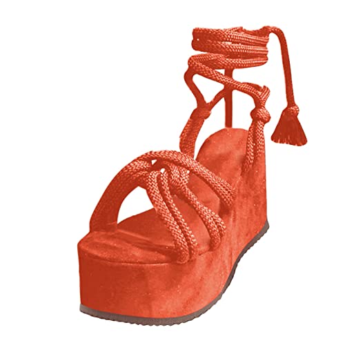 Kobilee Sandalen zum Schnüren Damen Sommer Schicke Riemchensandalen zum Schnüren zum Binden Espadrilles Riemchen Sandalen Knöchelbindung Sommerschuhe High Heels Riemchensandalen Strandschuhe von Kobilee