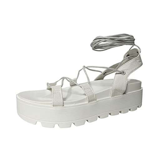 Kobilee Sandalen zum Schnüren Damen: Schicke Knöchelbindung Sommerschuhe zum Schnüren Elegant Riemchensandalen mit Absatz Espadrilles Sommer Schuhe Beinriemen Brautschuhe Keilabsatz Riemchensandalen von Kobilee