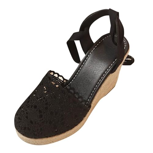 Kobilee Schnürsandalen Damen: Schicke Riemchen Espadrilles zum Schnüren Knöchelbindung Sandalen Sommer Riemchensandalen Elegant Sommerschuhe Wedges Brautschuhe Keilabsatz Riemchensandalen von Kobilee