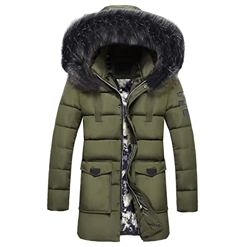 Kobilee Steppjacke Herren Übergangsjacke Lang Winter Warm mit Fellkapuze Baumwolle Gepolstert Outdoor Daunenjacke Winterjacke Wintermantel Steppmantel von Kobilee