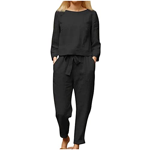 Loungewear Damen Set Sommer Hosenrock Herbst Elegant Frauen Anzug Outfit Rundhalsausschnitt Casual Komfort Hosenanzug Hosenanzüge Weich Zweiteilige Weites Bein Kurzarm Freizeitanzug von Kobilee