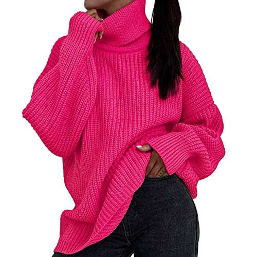 Pullover Rollkragenpullover Damen Weiß Lang Strick Langarm Strickpullover Damen Schwarz Kurz Knitted Rollkragen Pulli Winterpullover Sweater Frauen Sweatshirt Damen Oversized Für Herbst Winter von Kobilee