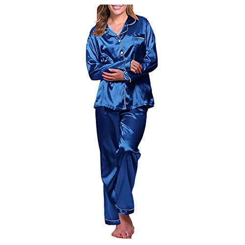 Schlafanzug Damen Lang Langarm Mit Knopfleiste Pyjama-Set Schlaf-Set Nachtwäsche Weich Mit Karierte Frauen Sleepwear Loungewear Für Frühling Und Winter von Kobilee