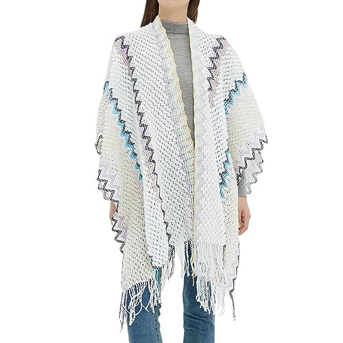 Schultertuch Damen Gestrickte Elegan Schulterwärmer Winter Schultertuch Schals & Tücher Vintage Warm Offene Front Poncho Schal Strick Ponchos für Frauen Kuschelig Stola Strick Schals und Wraps von Kobilee