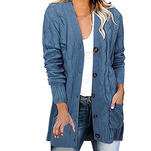 Strickjacke Damen Warm Winter Einfarbig Open Front GrobStrickjacke Strickmantel mit Knöpfen Leicht Elegant Cardigan Strickjacken Große Größen Langarm Lang Wintermantel Strickjacke von Kobilee