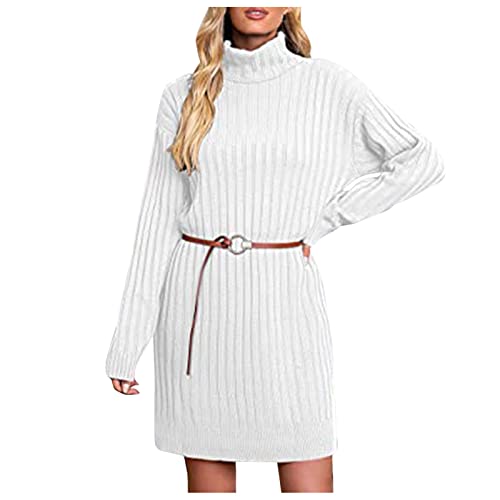 Strickkleid Damen Winter Lang Lässig Elegant Weihnachtskleid Winterkleid Winter Langes Stricken Tunika Pulli Kleid Warm Casual Sweater Dress Winterkleid Pullover für Herbst Winter von Kobilee