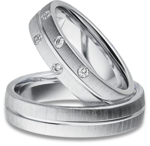 Paarpreis Silber Eheringe Rhodiniert 5 Zirkonia Steine Trauringe Partnerringe Freundschaftsringe - Gravur und Etui Paarpreis Silber Eheringe Rhodiniert 5 Zirkonia Steine Trauringe Partnerringe Freundschaftsringe - Gravur und Etui von Kolibri Rings