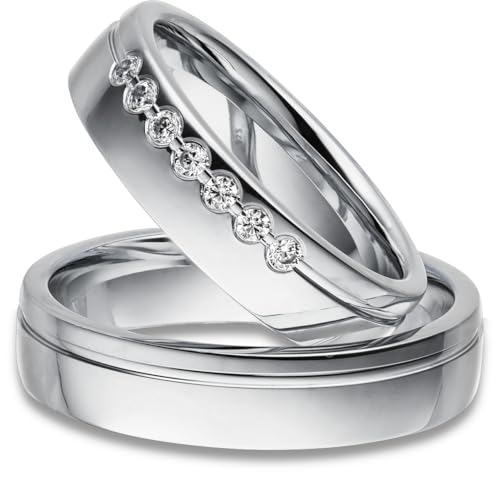 Paarpreis Silber Eheringe Rhodiniert 7 Zirkonia Steine Trauringe Partnerringe Freundschaftsringe - Gravur und Etui Paarpreis Silber Eheringe Rhodiniert 7 Zirkonia Steine Trauringe Partnerringe Freundschaftsringe - Gravur und Etui von Kolibri Rings