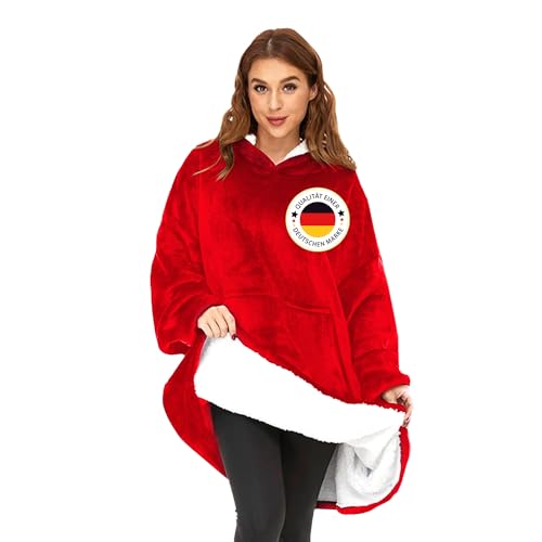 KolnAix Hoodie Decke Rot, Oversize Pullover Damen und Herren, Flauschiger Kuschelpullover mit Kapuze und Ärmeln, Geschenke für Frauen, Deckenpullover für kalte Winterabende, Blanket Hoodie XXL (Rot) von KolnAix