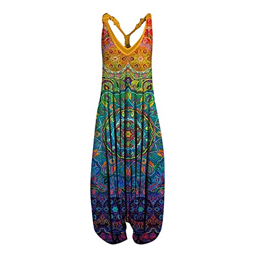 Koly-Hundebett Kolylong Jumpsuit Damen V Ausschnitt Oversize Overall Sommer Boho Vintage Blumen Weite Bein Latzhose Elegant Lässige Locker Lang Einteiler Rompers Baggy Playsuits Sommerhose, Blau, S von Koly-Hundebett