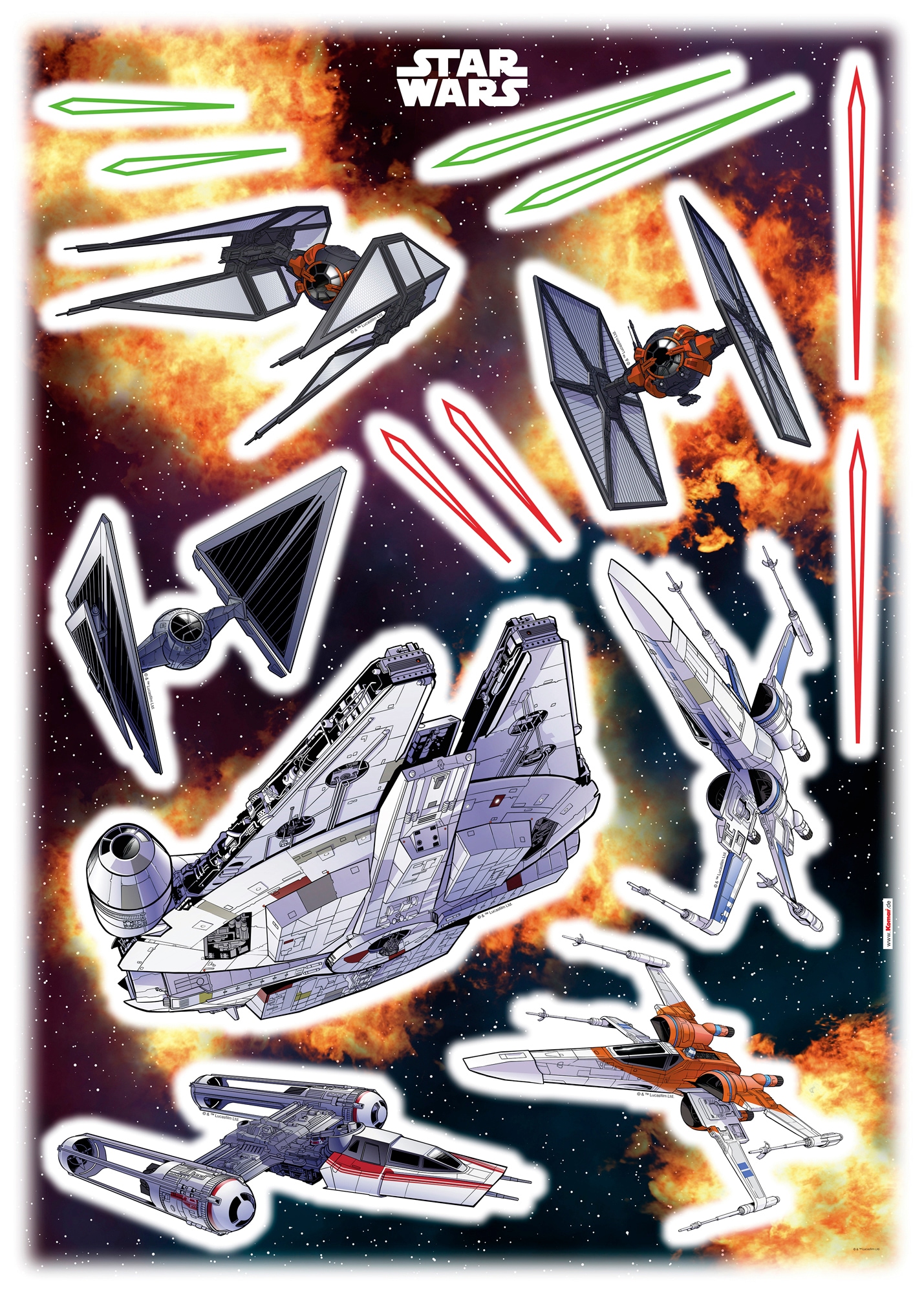 Komar Wandtattoo "Star Wars Spaceship", (15 St.), 50x70 cm (Breite x Höhe), selbstklebendes Wandtattoo von Komar