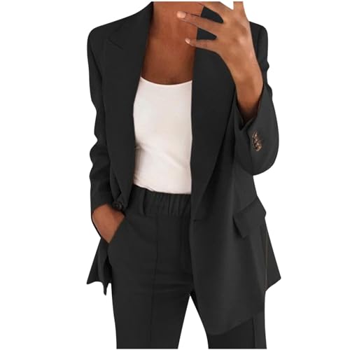 Blazer Damen 2-Teilig Hosenanzug Damen Festlich Elegant Blazer Hose Langarm Einfarbig Outfit Set Slim Fit Anzugjacke und Anzughosen Freizeitanzug Revers Blazer mit Hose Cardigan Outwear Streetwear von Komiseup