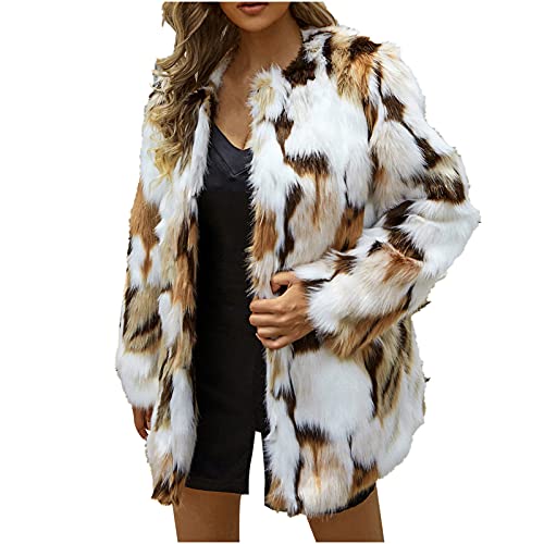 Damen Leopard Pelz Mantel Fellmantel Kunstpelz Jacke Warm Winterjacke Pelzmantel Damen Faux Pelz Mantel Mode Winter Warm Outwear Jacke Cardigan Cocktail Club Party von Komiseup