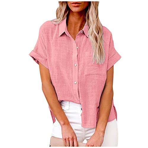 Damenbluse Kurzarm Sommer, Bluse Große Größen Damen, Blusenshirt Damen Kurzarm, Bluse Oversize Damen, Sommer Baumwolle Leinenbluse Damen, Leinenhemd Damen, Langarm Hemdbluse Leinen Blusehemd Tunika von Komiseup