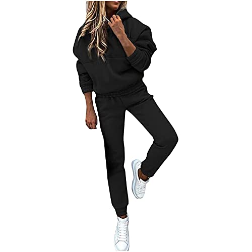 Jogginganzug Damen, Trainingsanzug Damen, Sportanzug Damen Winter Bekleidungsset Anzug Streatwear Trainingsanzug Langarm Hoodie Kapuze und Hose Jogginghose Frauen Einfarbig Trainingsanzüge 2 Teilig von Komiseup