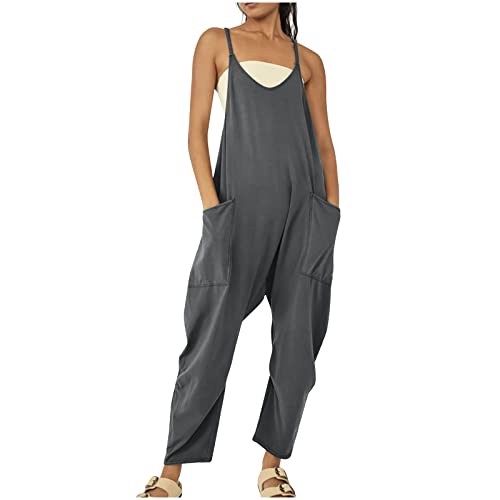 Komiseup Arbeitslatzhose Damen Baggy Oversize Lässige Locker Trägerhose Overalls Ärmellose Strampler Playsuit mit Große Taschen Arbeitshose von Komiseup