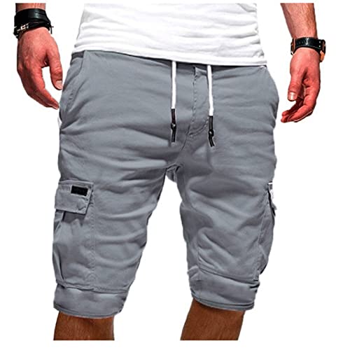 Komiseup Cargo Shorts Herren Baumwolle Kurze Hose Casual Einfarbig Cargohose Sommer Bermuda Short mit Taschen Sommerhose Elastischer Bund Sporthose Regulär Fit Freizeithose Laufshorts Männer von Komiseup