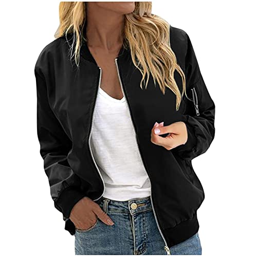 Komiseup Damen Bomberjacke - Damen Jacket Leichte Fliegerjacke Blouson Pilotenjacke Kurzjacke Damenjacke Herbst Frühling College Jacke Freizeit Übergangsjacke von Komiseup