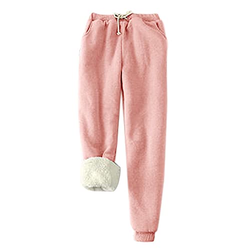 Komiseup Damen Warme Gefütterte Jogginghose Thermo Fleece Hosen mit Taschen Winter Verdickte Laufhose Freizeithose mit Kordelzug Sherpa-Innenfutter Sweathose von Komiseup