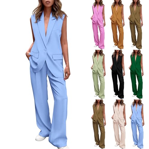 Komiseup Hosenanzug Damen Sportlich Zweiteiliger Elegant Einfarbige Business Set 2 Stück Blazer Anzug Ärmellos Blazer V-Ausschnitt Weste und Anzughose Büro Outfit Freizeitanzug Leichte Blazer Hose Set Komiseup Hosenanzug Damen Sportlich Zweiteiliger Elegant Einfarbige Business Set 2 Stück Blazer Anzug Ärmellos Blazer V-Ausschnitt Weste und Anzughose Büro Outfit Freizeitanzug Leichte Blazer Hose Set von Komiseup