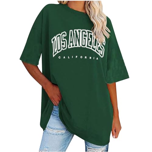 Komiseup Oversize Shirt Damen Halbe Ärmel Oversized Tshirt Los Angeles Briefdruck T-Shirt mit Rundhalsausschnitt Kurzarm Sport Sommer Oberteile Shirt Sweatshirt Teenager-Mädchen Mode Y2k Streetwear von Komiseup